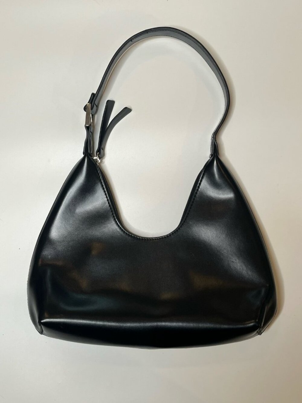 Petite Simons Black Shoulder Bag Hobo Purse Zip Top Y2K Minimalist 8 x 12